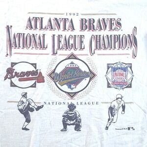 Atlanta Braves NL Champions Vintage USA T-Shirt Men's XL White 1992 Nutmeg Mills